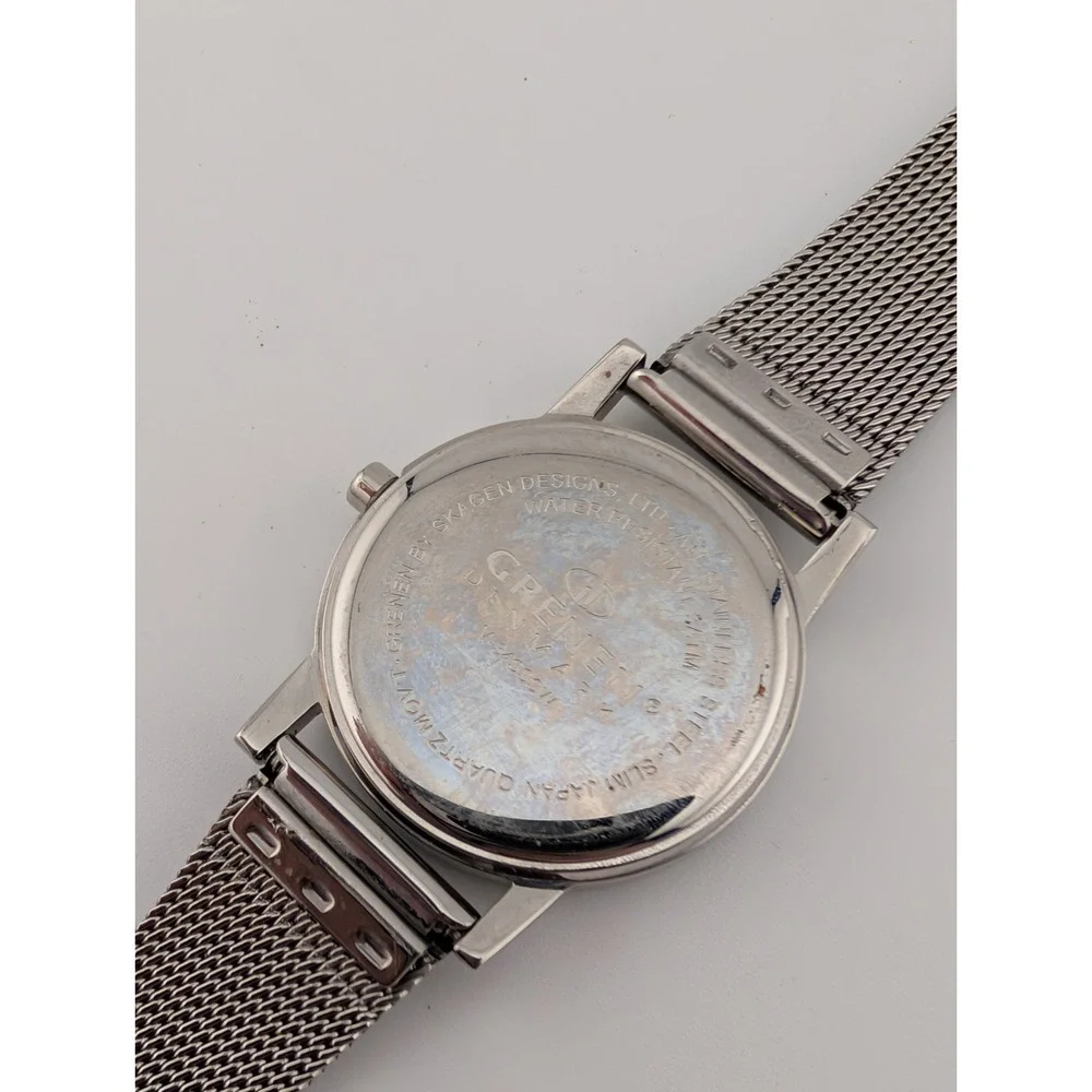 Grenen Denmark Watch Women 26mm‎ Mesh Band Crystal Accents MOP Dial- New Battery